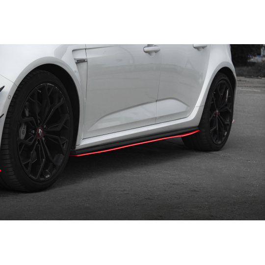 Maxton Design difuzory pod boční prahy ver.2 pro Renault Megane RS Mk4, červený lesklý plast ABS