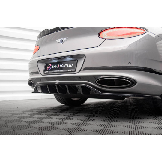 Maxton Design středový spoiler pod zadní nárazník s žebrováním pro Bentley Continental GT Mk3, černý lesklý plast ABS