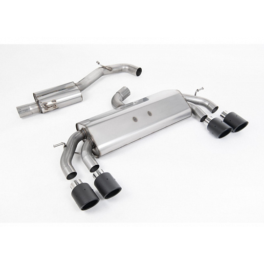 Milltek Sport výfukový systém cat-back Race system s rezonátorem (tišší) bez klapek pro Volkswagen Golf Mk7.5 R 2.0 TSI 310PS (bez GPF) - 76mm, EC Approved Systems 2017-2021, typ koncovek: JET-100 karbonové