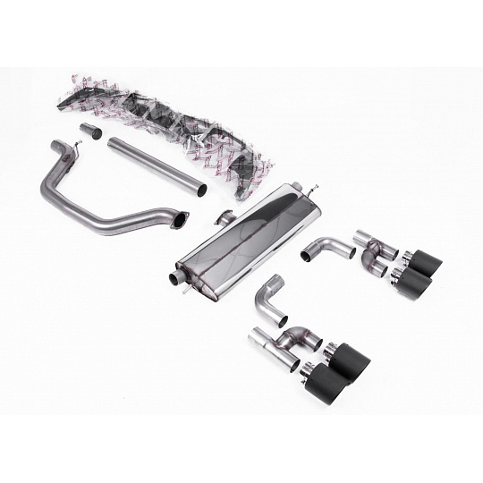 Milltek Sport výfukový systém OPF/GPF Back Golf R Style - Road+ pro Volkswagen Golf Mk8 GTi (Golf R Style Quad Outlet - 245ps s OPF/GPF) 2020-2024, typ koncovek: JET-115 karbonové