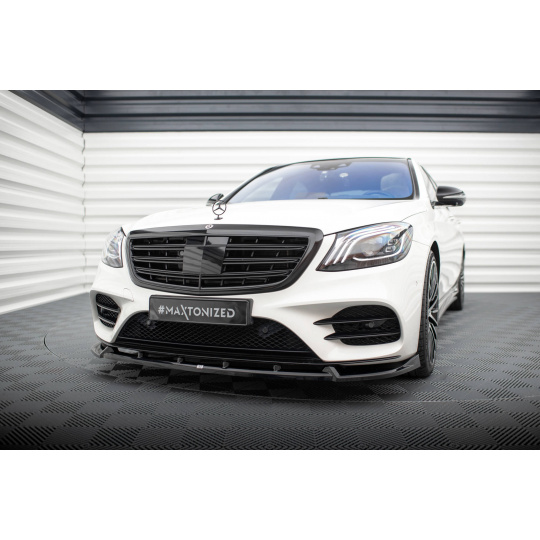 Maxton Design spoiler pod přední nárazník ver.2 pro Mercedes třída S W222 AMG-Line Facelift, černý lesklý plast ABS
