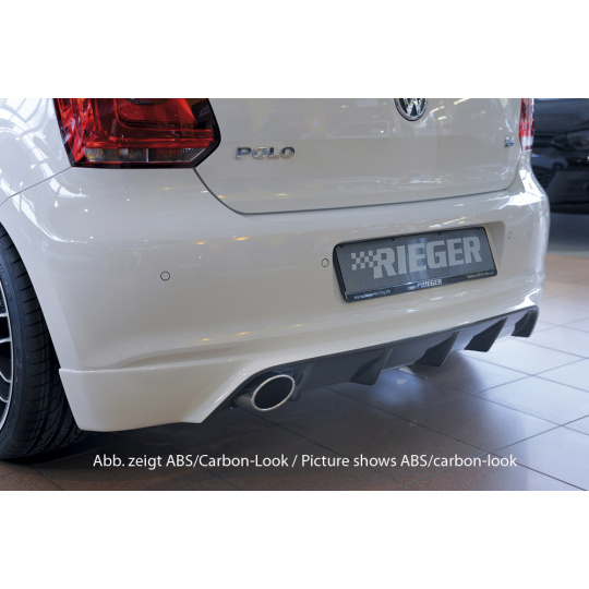 Rieger spoiler pod zadní nárazník pro Volkswagen Polo 6 6R 3-dvéř., 5-dvéř. před faceliftem r.v. 04/09-01/14, plast ABS bez povrchové úpravy, pro sportovní koncovku vlevo 115x85 mm