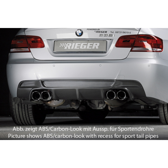 Rieger vložka zadního nárazníku pro BMW řada 3 E92, E93 kabriolet, kupé vč. faceliftu, plast ABS bez povrchové úpravy, pouze pro 335i/335d, pro orig. koncovky na obou stranách