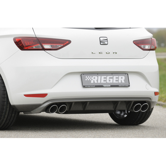 Rieger spoiler pod zadní nárazník pro Seat Leon 5F 3-dvéř. (sc), 5-dvéř. před faceliftem r.v. 10/12-12/16, plast ABS s povrchovou úpravou Carbon-Look, pro dvojité koncovky na obou stranách