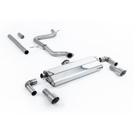 Milltek Sport výfukový systém cat-back bez rezonátoru (hlasitější) GTI Dual Outlet Style pro Volkswagen Golf Mk7.5 1.5TSI Evo GT, R-Line (s i bez GPF/OPF) 2017-2021, typ koncovek: GT-100 titanové