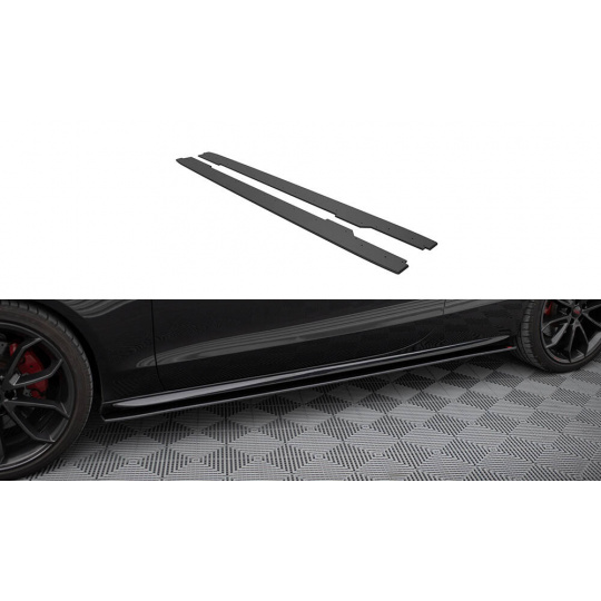 Maxton Design "Street Pro" difuzory pod boční prahy pro Audi A5 8T, plast ABS bez povrchové úpravy, Coupe/Cabrio, pro standardní verzi a S-Line, s červenou linkou