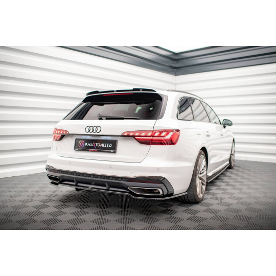 Maxton Design středový spoiler pod zadní nárazník s žebrováním pro Audi A4 B9 FL, černý lesklý plast ABS, S-Line