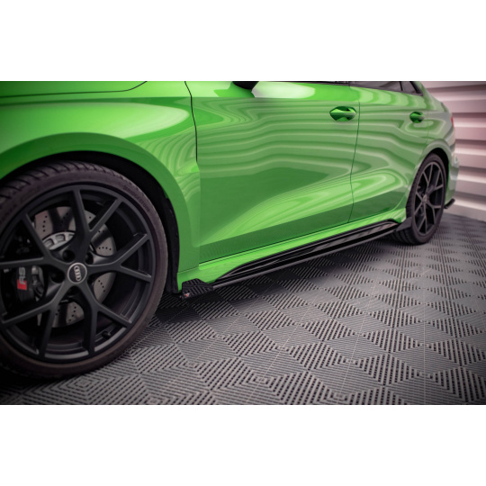 Maxton Design "Street Pro" difuzory pod boční prahy s křidélky pro Audi RS3 8Y, plast ABS bez povrchové úpravy, Sedan, s červenou linkou