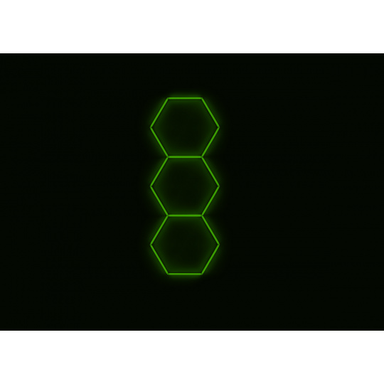 Kompletní LED hexagonové svítidlo zelené, rozměr: 3 elementy 97 x 246 cm