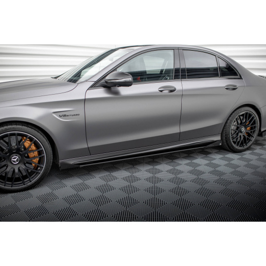 Maxton Design "Street Pro" difuzory pod boční prahy s křidélky pro Mercedes třída C W205 Facelift/63 AMG/Sedan/Estate, plast ABS bez povrchové úpravy, s červenou linkou