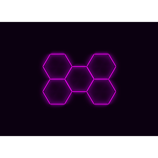 Kompletní LED hexagonové svítidlo růžové, rozměr: 5 elementů 238 x 168 cm