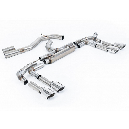 Milltek Sport výfukový systém cat-back Race System - 80mm bez rezonátoru (nejhlasitější) pro Audi S3 2.0TFSI Quattro Sedan 310PS 8Y (NA / bez OPF) 2022-2024, typ koncovek: leštěné