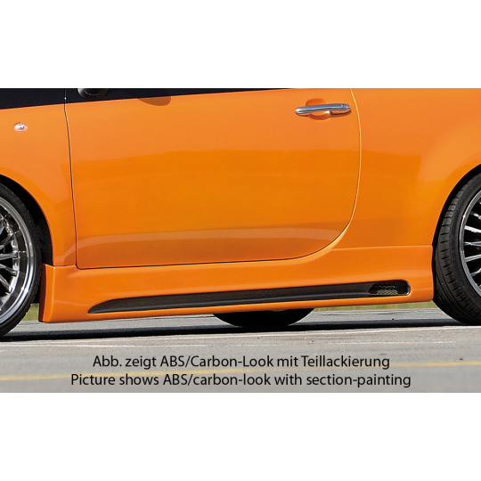 Rieger boční práh mont. strana pravá pro Fiat 500 312 2-dvéř., r.v. 10/07-, plast ABS bez povrchové úpravy, s prolisem a výřezem