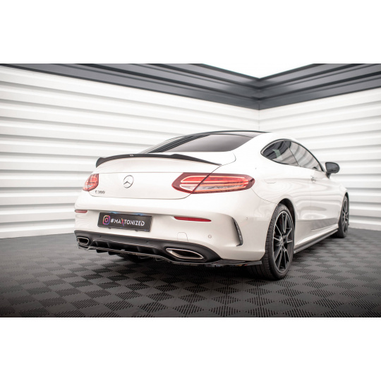 Maxton Design středový spoiler pod zadní nárazník s žebrováním pro Mercedes třída C W205 Facelift/AMG-Line/Coupe, černý lesklý plast ABS