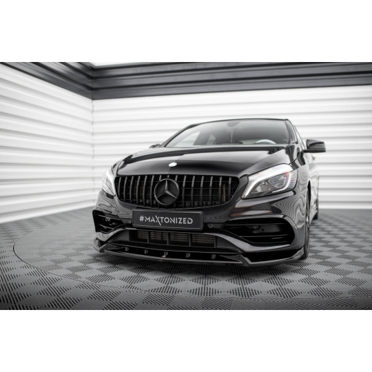 Maxton Design spoiler pod přední nárazník ver.2 pro Mercedes třída A W176 Facelift AMG-Line, černý lesklý plast ABS