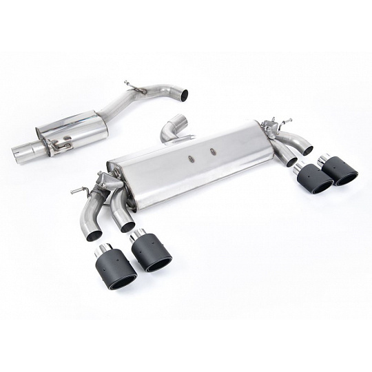 Milltek Sport homologovaný výfuk cat-back s rezonátorem (tišší) pro Volkswagen Golf Mk7.5 R 2.0 TSI 310PS (bez GPF) - 76mm, EC Approved Systems 2017-2021, typ koncovek: JET-100 karbonové