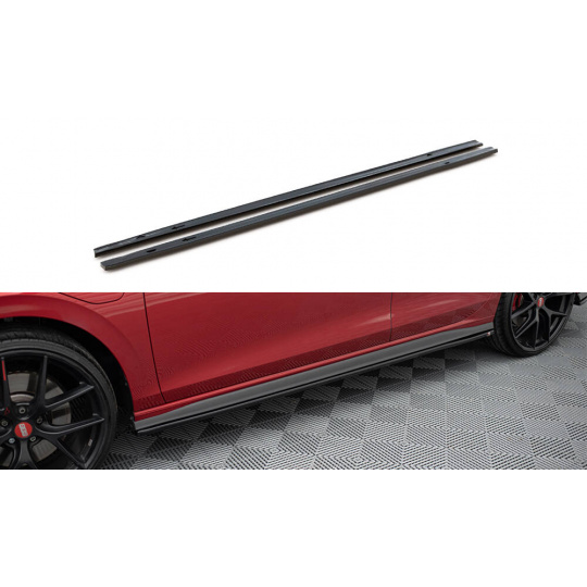 Maxton Design difuzory pod boční prahy pro Volkswagen Golf GTI Mk8, černý lesklý plast ABS