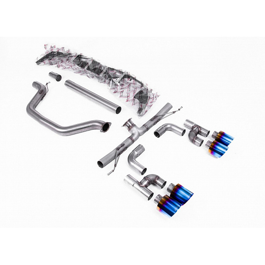 Milltek Sport výfukový systém cat-back Golf R Style - Road+ pro Volkswagen Golf Mk8 GTi (Golf R Style Quad Outlet Systems - 245ps bez GPF / North American modely) 2021-2024, typ koncovek: GT-115 titanové modré Milltek Sport výfukový systém cat-back Golf R Style - Road+ pro Volkswagen Golf Mk8 GTi (Golf R Style Quad Outlet Systems - 245ps bez GPF / North American modely) 2021-2024, typ koncovek: GT-115 titanové modré