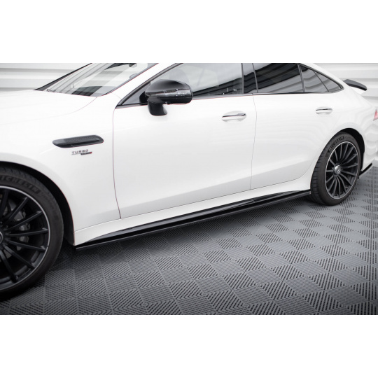 Maxton Design difuzory pod boční prahy pro Mercedes AMG GT 4 -Door Coupe GT 43 - V8 Styling Package, černý lesklý plast ABS