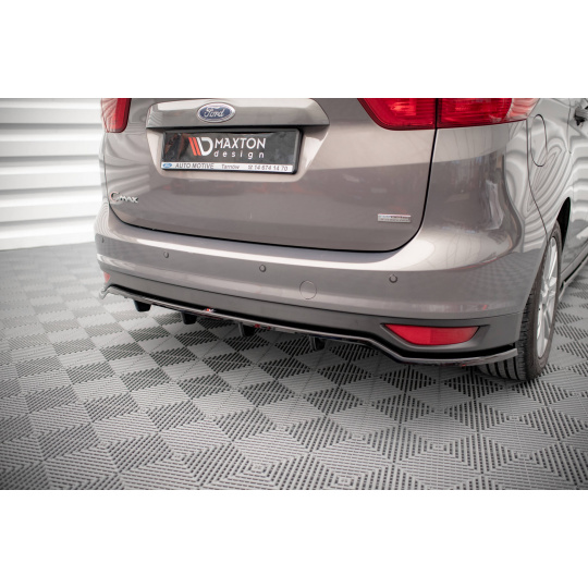 Maxton Design středový spoiler pod zadní nárazník s žebrováním pro Ford C-max Mk2, černý lesklý plast ABS