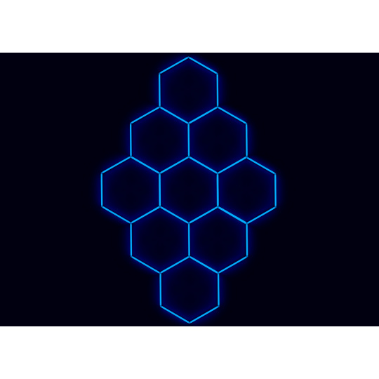 Kompletní LED hexagonové svítidlo modré, rozměr: 9 elementů 246 x 386 cm
