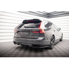 Maxton Design středový spoiler pod zadní nárazník s žebrováním pro Volvo V90 Mk2 R-Design, černý lesklý plast ABS