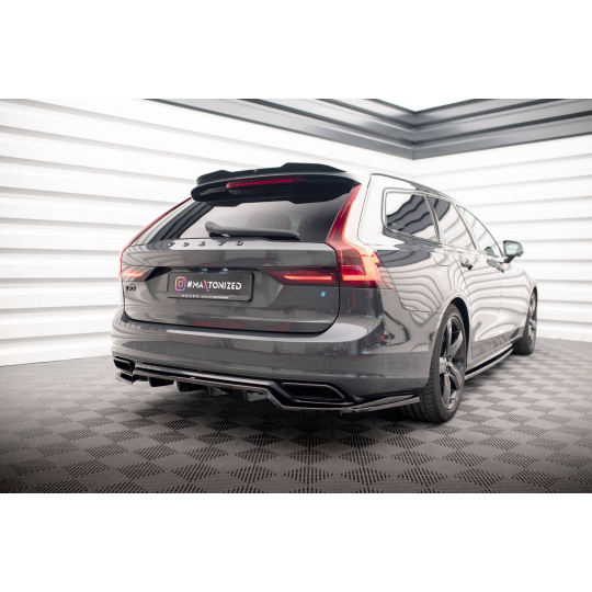 Maxton Design středový spoiler pod zadní nárazník s žebrováním pro Volvo V90 Mk2 R-Design, černý lesklý plast ABS