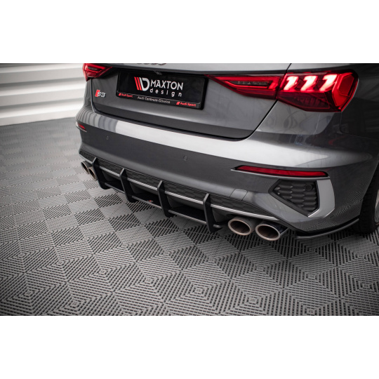 Maxton Design "Street Pro" difuzor zadního nárazníku pro Audi S3 8Y Sedan, plast ABS bez povrchové úpravy, s černou a červenou linkou