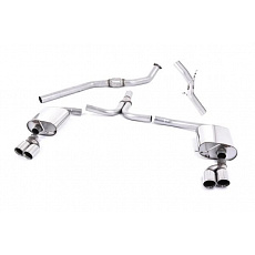 Milltek Sport výfukový systém cat-back bez rezonátoru Quad-outlet pro Audi A4 2.0 TFSI S-line B8 (2WD a quattro manual) Sedan/Avant 2008-2011, leštěné koncovky