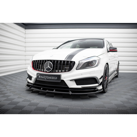 Maxton Design spoiler pod přední nárazník ver.3 pro Mercedes třída A W176 45 AMG, černý lesklý plast ABS