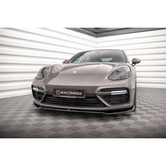 Maxton Design spoiler pod přední nárazník ver.2 pro Porsche Panamera 971 E-Hybrid, černý lesklý plast ABS