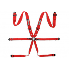 Závodní 6bodový pás Sparco Competition H-3 Steel, homologace FIA, barva: červená