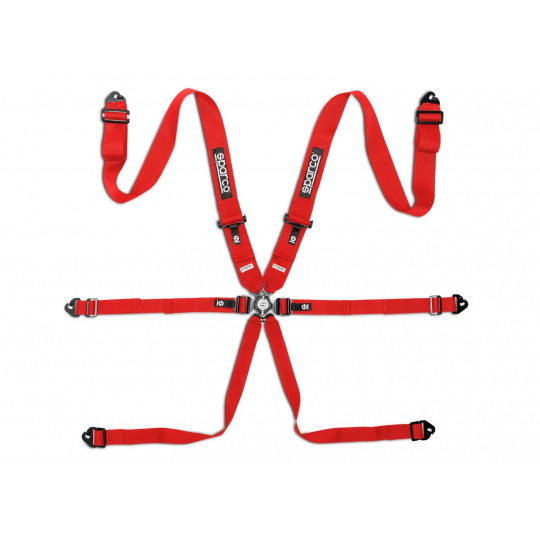 Závodní 6bodový pás Sparco Competition H-3 Steel, homologace FIA, barva: červená