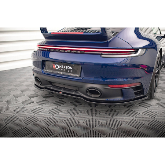 Maxton Design středový spoiler pod zadní nárazník s žebrováním v.1 pro Porsche 911 992 Carrera/Carrera S Aero, černý lesklý plast ABS