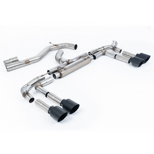 Milltek Sport výfukový systém cat-back Race System - 80mm bez rezonátoru (nejhlasitější) pro Audi S3 2.0TFSI Quattro Sedan 310PS 8Y (s OPF/GPF) 2020-2024, typ koncovek: GT-115 černé