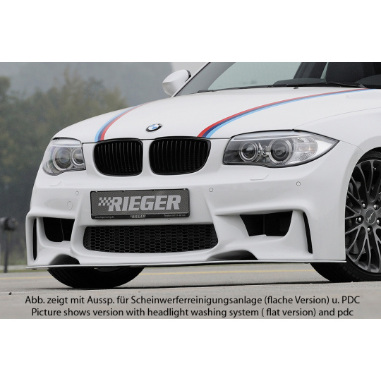 Rieger přední nárazník pro BMW řada 1 E81, E82, E88, E87 2-dvéř., 4-dvéř., kabriolet, kupé, sedan, plast ABS bez povrchové úpravy, pro vozy s parkovacím asistentem (PDC)