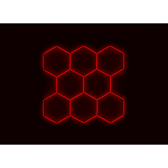 Kompletní LED hexagonové svítidlo červené, rozměr: 8 elementů 252 x 238 cm