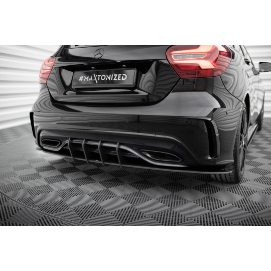 Maxton Design "Street Pro" difuzor zadního nárazníku pro Mercedes třída A W176 Facelift AMG-Line, plast ABS bez povrchové úpravy, s černou a červenou linkou