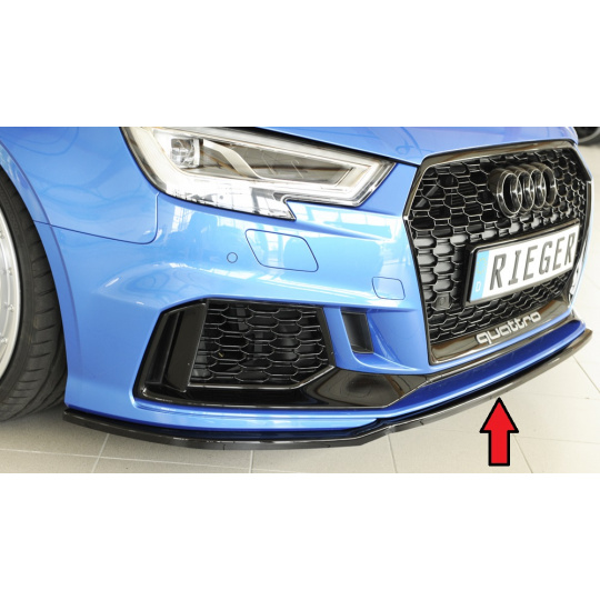 Rieger lipa pod přední nárazník pro Audi RS3 8V 5-dvéř. (sedan 8VS / 8VM), 5-dvéř. (sportback 8VA / 8VF) po faceliftu, 02/17-, plast ABS lakovaný do černé lesklé barvy
