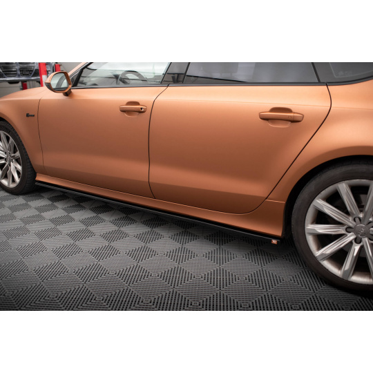 Maxton Design difuzory pod boční prahy pro Audi A7 C7, černý lesklý plast ABS