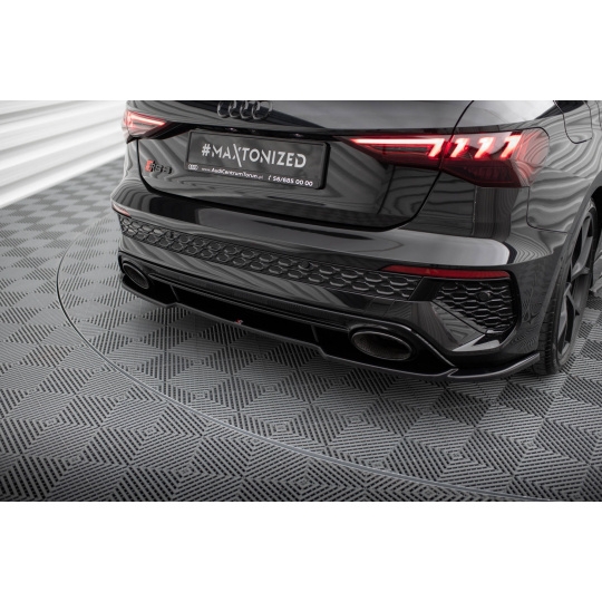 Maxton Design středový spoiler zadního nárazníku pro Audi RS3 8Y, černý lesklý plast ABS, Sportback