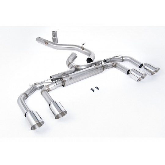 Milltek Sport výfukový systém GPF-Back 80mm / 3.15" Race bez klapek (nejhlasitější) pro Volkswagen Golf Mk8 R 2.0 TSI 320PS (s GPF) 2021-2024, typ koncovek: GT-115 leštěné