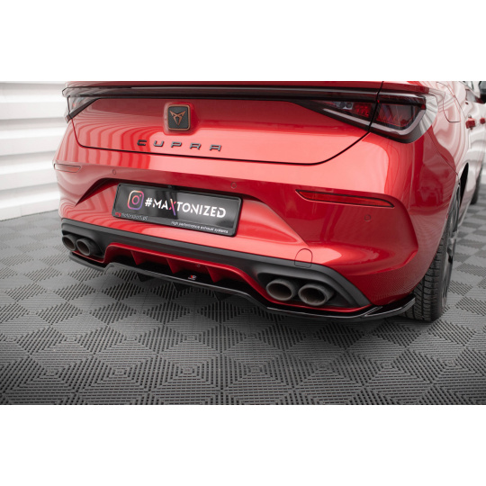 Maxton Design středový spoiler pod zadní nárazník s žebrováním pro Cupra Leon, černý lesklý plast ABS, Hatchback