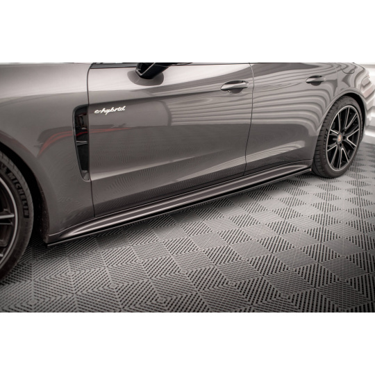 Maxton Design difuzory pod boční prahy pro Porsche Panamera 971 E-Hybrid, černý lesklý plast ABS