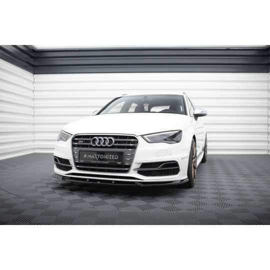 Maxton Design spoiler pod přední nárazník ver.2 pro Audi S3 8V, černý lesklý plast ABS, Sportback/Hatchback