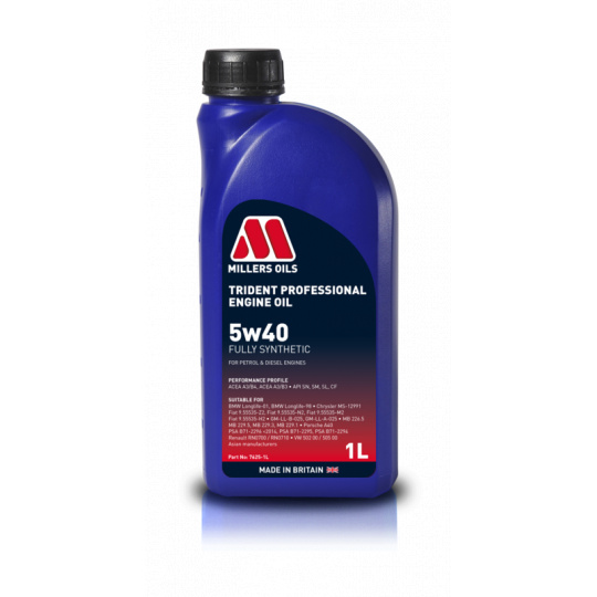 Plně syntetický motorový olej Millers Oils Trident Professional 5w40, 1L