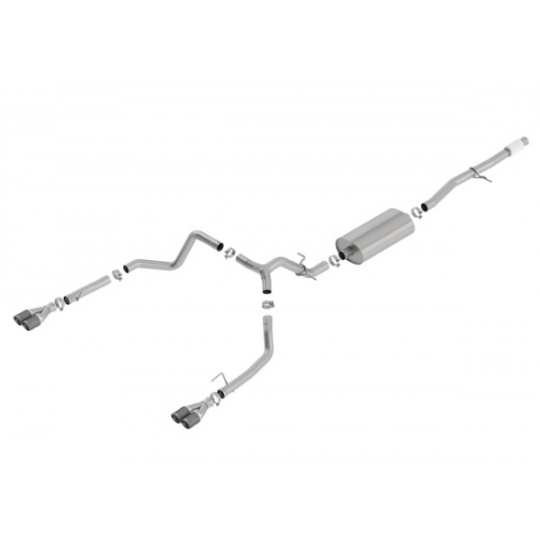 Borla Cat-Back výfukový systém "Touring" pro GMC Sierra 1500 5,3l V8, s aut. převodovkou, EC/SB 78,8", CC/SHB 69,3", r.v. 2019-2020, typ koncovek: karbonové