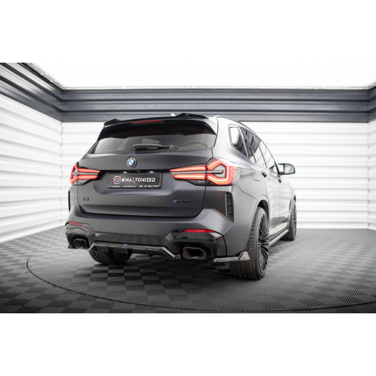 Maxton Design středový spoiler pod zadní nárazník s žebrováním pro BMW X3 G01 Facelift M-Pack, černý lesklý plast ABS
