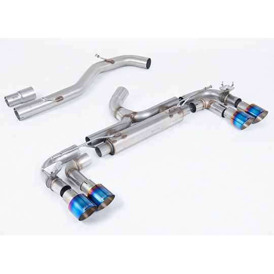 Milltek Sport výfukový systém cat-back 80mm Race System (bez rezonátoru - nejhlasitější) pro Volkswagen Golf MK7 R 2.0 TSI 300PS (80mm Race System Options) 2014-2016, typ koncovek: GT-100 titanově modré