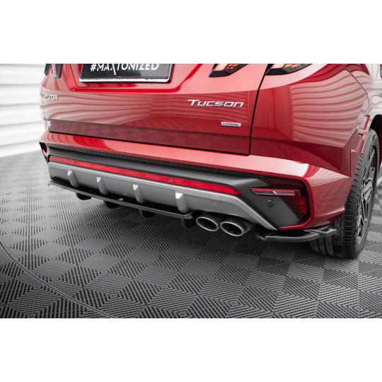 Maxton Design středový spoiler pod zadní nárazník s žebrováním pro Hyundai Tucson Mk4, černý lesklý plast ABS, N-Line
